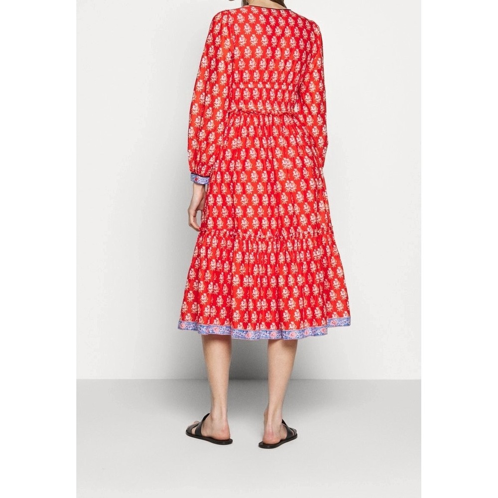 J.Crew 100% Cotton Tiered Floral Midi Dress Cerise Cove Sz 00 Resort Vacation - Picture 8 of 16